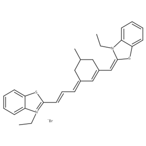 (2Z)-3-ethyl-2-[[(3E)-3-[(E)-3-(3-ethyl-1,3-benzothiazol-3-ium-2-yl)prop-2-enylidene]-5-methylcyclohexen-1-yl]methylidene]-1,3-benzothiazole;bromide Structure