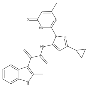 N-[3-cyclopropyl-1-(4-methyl-6-oxo-1,6-dihydropyrimidin-2-yl)-1H-pyrazol-5-yl]-2-(2-methyl-1H-indol-3-yl)-2-oxoacetamide结构式