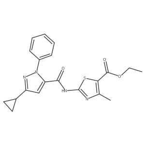 ethyl 2-{[(3-cyclopropyl-1-phenyl-1H-pyrazol-5-yl)carbonyl]amino}-4-methyl-1,3-thiazole-5-carboxylate Structure