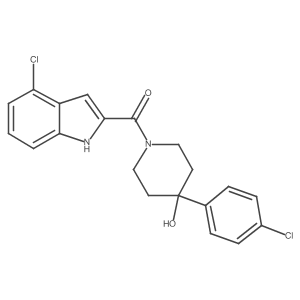(4-chloro-1H-indol-2-yl)[4-(4-chlorophenyl)-4-hydroxypiperidin-1-yl]methanone结构式