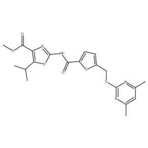 Methyl 2-{[(5-{[(4,6-dimethylpyrimidin-2-yl)sulfanyl]methyl}furan-2-yl)carbonyl]amino}-5-(propan-2-yl)-1,3-thiazole-4-carboxylate Structure
