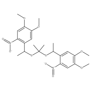 Propane-2,2-diylbis((1-(4,5-dimethoxy-2-nitro-phenyl)ethyl)sulfane) Structure