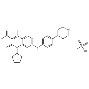 6-Acetyl-8-cyclopentyl-5-methyl-2-[(5-piperazin-1-ylpyridin-2-yl)amino]pyrido[2,3-d]pyrimidin-7-one;methanesulfonic acid结构式