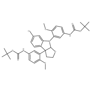 tert-Butyl N-{3-[(3aR,8aR)-8-(5-{[(tert-butoxy)carbonyl]amino}-2-methoxyphenyl)-6-chloro-2H,3H,3aH,8H,8aH-furo[2,3-b]indol-3a-yl]-4-methoxyphenyl}carbamate Structure