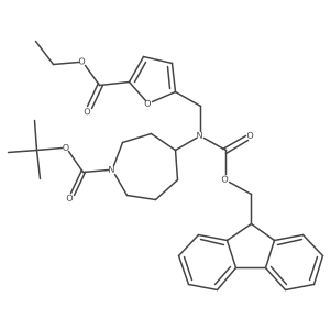 Tert-butyl 4-[(5-ethoxycarbonylfuran-2-yl)methyl-(9H-fluoren-9-ylmethoxycarbonyl)amino]azepane-1-carboxylate结构式
