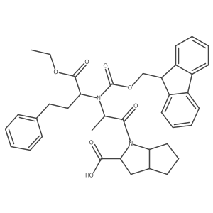 (2S,3aS,6aS)-1-[(2S)-2-{[(2S)-1-ethoxy-1-oxo-4-phenylbutan-2-yl]({[(9H-fluoren-9-yl)methoxy]carbonyl})amino}propanoyl]-octahydrocyclopenta[b]pyrrole-2-carboxylic acid Structure