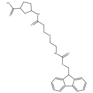 rac-(1R,3S)-3-{3-[2-({[(9H-fluoren-9-yl)methoxy]carbonyl}amino)ethoxy]propanamido}cyclopentane-1-carboxylic acid结构式