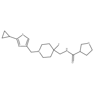 N-({1-[(2-cyclopropyl-1,3-thiazol-4-yl)methyl]-4-fluoropiperidin-4-yl}methyl)oxolane-3-carboxamide结构式