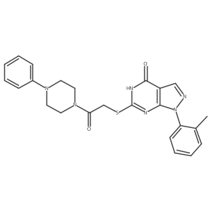 2-((4-hydroxy-1-(o-tolyl)-1H-pyrazolo[3,4-d]pyrimidin-6-yl)thio)-1-(4-phenylpiperazin-1-yl)ethanone结构式