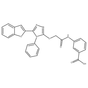 3-[({[5-(1-benzofuran-2-yl)-4-phenyl-4H-1,2,4-triazol-3-yl]sulfanyl}acetyl)amino]benzoic acid结构式