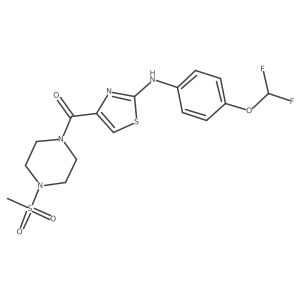 CS(=O)(=O)N1CCN(C(=O)c2csc(Nc3ccc(OC(F)F)cc3)n2)CC1结构式