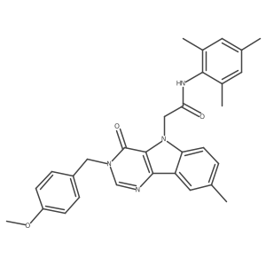 N-mesityl-2-(3-(4-methoxybenzyl)-8-methyl-4-oxo-3H-pyrimido[5,4-b]indol-5(4H)-yl)acetamide结构式