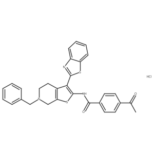 4-acetyl-N-(3-(benzo[d]thiazol-2-yl)-6-benzyl-4,5,6,7-tetrahydrothieno[2,3-c]pyridin-2-yl)benzamide hydrochloride结构式