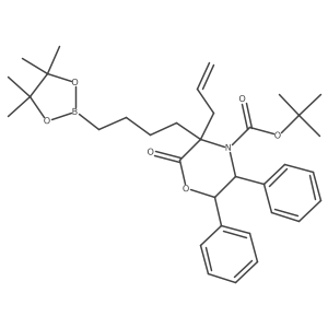 (3R,5R,6S)-tert-butyl 3-allyl-2-oxo-5,6-diphenyl-3-(4-(4,4,5,5-tetramethyl-1,3,2-dioxaborolan-2-yl)butyl)morpholine-4-carboxylate Structure