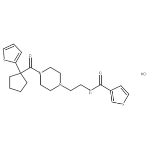 N-(2-(4-(1-(thiophen-2-yl)cyclopentanecarbonyl)piperazin-1-yl)ethyl)thiophene-3-carboxamide hydrochloride Structure