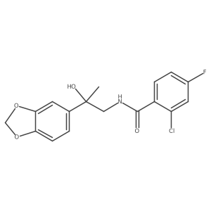 N-(2-(benzo[d][1,3]dioxol-5-yl)-2-hydroxypropyl)-2-chloro-4-fluorobenzamide结构式