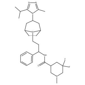 5,5-Difluoro-N-((S)-3-((1R,3R,5S)-3-(3-isopropyl-5-methyl-4H-1,2,4-triazol-4-yl)-8-azabicyclo[3.2.1]octan-8-yl)-1-phenylpropyl)-1-methylpiperidine-3-carboxamide Structure