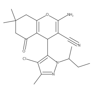 2-Amino-4-(1-(sec-butyl)-4-chloro-3-methyl-1H-pyrazol-5-yl)-7,7-dimethyl-5-oxo-5,6,7,8-tetrahydro-4H-chromene-3-carbonitrile Structure