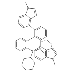 4,4'-(2'-(Dicyclohexylphosphanyl)-[1,1'-biphenyl]-2,6-diyl)bis(1-methyl-1H-indole)结构式