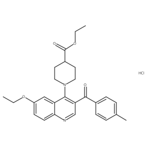 Ethyl 1-[6-ethoxy-3-(4-methylbenzoyl)quinolin-4-yl]piperidine-4-carboxylate hydrochloride结构式