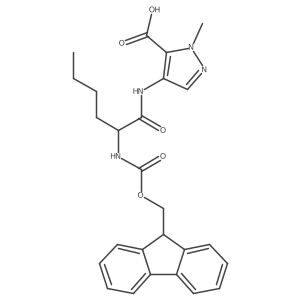 4-[2-({[(9H-fluoren-9-yl)methoxy]carbonyl}amino)hexanamido]-1-methyl-1H-pyrazole-5-carboxylic acid结构式