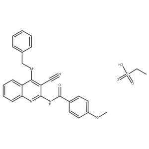 Ethanesulfonic acid-N-(4-(benzylamino)-3-cyano-2-quinolinyl)-4-methoxybenzamide (1:1)结构式