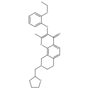 3-(2-ethoxyphenoxy)-2-methyl-9-((tetrahydrofuran-2-yl)methyl)-9,10-dihydrochromeno[8,7-e][1,3]oxazin-4(8H)-one结构式