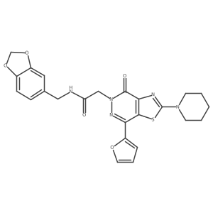 N-(benzo[d][1,3]dioxol-5-ylmethyl)-2-(7-(furan-2-yl)-4-oxo-2-(piperidin-1-yl)thiazolo[4,5-d]pyridazin-5(4H)-yl)acetamide Structure