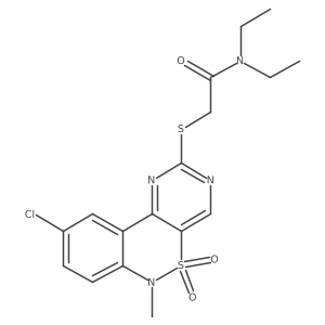 2-((9-chloro-6-methyl-5,5-dioxido-6H-benzo[c]pyrimido[4,5-e][1,2]thiazin-2-yl)thio)-N,N-diethylacetamide Structure