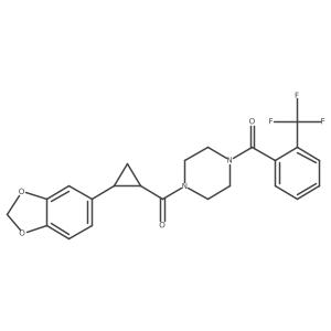 (4-(2-(Benzo[d][1,3]dioxol-5-yl)cyclopropanecarbonyl)piperazin-1-yl)(2-(trifluoromethyl)phenyl)methanone Structure