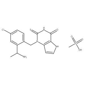 (R)-1-(2-(1-Aminoethyl)-4-chlorobenzyl)-2-thioxo-2,3-dihydro-1H-pyrrolo[3,2-d]pyrimidin-4(5H)-one methanesulfonate结构式