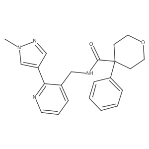 N-((2-(1-methyl-1H-pyrazol-4-yl)pyridin-3-yl)methyl)-4-phenyltetrahydro-2H-pyran-4-carboxamide结构式