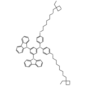 3,5-Di(9H-carbazol-9-yl)-N,N-bis(4-((6-((3-ethyloxetan-3-yl)methoxy)hexyl)oxy)phenyl)aniline结构式