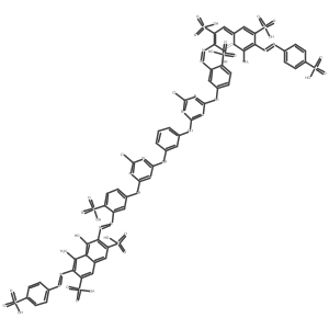 3,3'-(1,3-Phenylenebis(imino(6-chloro-1,3,5-triazine-4,2-diyl)imino(6-sulpho-3,1-phenylene)azo))bis(5-amino-4-hydroxy-6-((4-sulphophenyl)azo)naphthalene-2,7-disulphonic) acid结构式