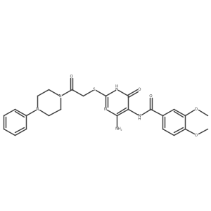 N-(4-amino-6-oxo-2-((2-oxo-2-(4-phenylpiperazin-1-yl)ethyl)thio)-1,6-dihydropyrimidin-5-yl)-3,4-dimethoxybenzamide Structure