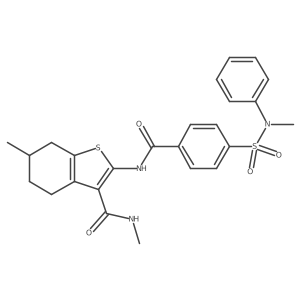 N,6-dimethyl-2-(4-(N-methyl-N-phenylsulfamoyl)benzamido)-4,5,6,7-tetrahydrobenzo[b]thiophene-3-carboxamide结构式