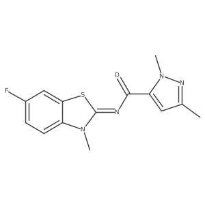 N-(6-fluoro-3-methylbenzo[d]thiazol-2(3H)-ylidene)-1,3-dimethyl-1H-pyrazole-5-carboxamide结构式