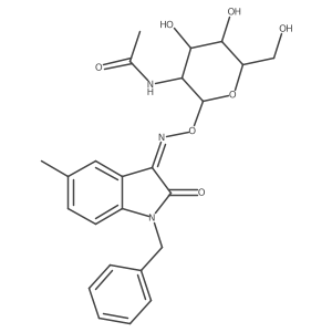 (E)-N-(2-(((1-benzyl-5-methyl-2-oxoindolin-3-ylidene)amino)oxy)-4,5-dihydroxy-6-(hydroxymethyl)tetrahydro-2H-pyran-3-yl)acetamide结构式