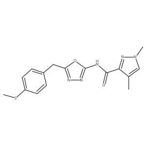 1,4-dimethyl-N-(5-(4-(methylthio)benzyl)-1,3,4-oxadiazol-2-yl)-1H-pyrazole-3-carboxamide结构式