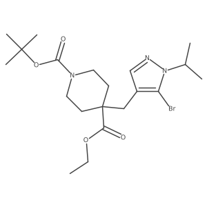 1-tert-butyl 4-ethyl 4-((5-bromo-1-isopropyl-1H-pyrazol-4-yl)methyl)piperidine-1,4-dicarboxylate结构式