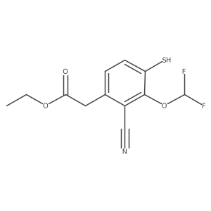 Benzeneacetic acid, 2-cyano-3-(difluoromethoxy)-4-mercapto-, ethyl ester Structure