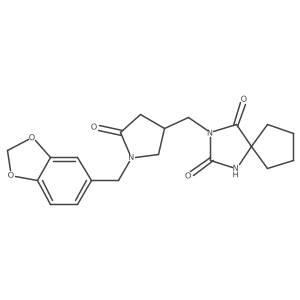 3-({1-[(2H-1,3-benzodioxol-5-yl)methyl]-5-oxopyrrolidin-3-yl}methyl)-1,3-diazaspiro[4.4]nonane-2,4-dione结构式