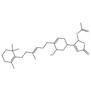 [3-[(2R)-6-hydroxy-5-[(E)-4-methyl-6-(2,6,6-trimethylcyclohexen-1-yl)hex-3-enyl]-3,6-dihydro-2H-pyran-2-yl]-5-oxo-2H-furan-2-yl] acetate结构式