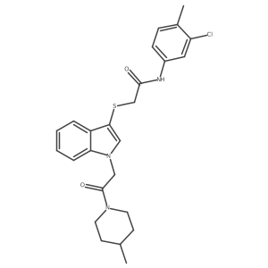 N-(3-chloro-4-methylphenyl)-2-((1-(2-(4-methylpiperidin-1-yl)-2-oxoethyl)-1H-indol-3-yl)thio)acetamide结构式