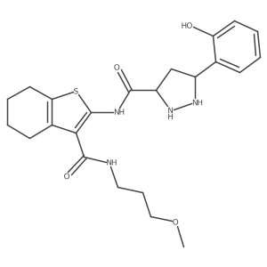 5-(2-hydroxyphenyl)-N-[3-(3-methoxypropylcarbamoyl)-4,5,6,7-tetrahydro-1-benzothiophen-2-yl]pyrazolidine-3-carboxamide结构式
