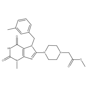 methyl 2-(4-(3-methyl-7-(3-methylbenzyl)-2,6-dioxo-2,3,6,7-tetrahydro-1H-purin-8-yl)piperazin-1-yl)acetate结构式