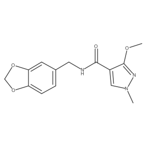 N-(benzo[d][1,3]dioxol-5-ylmethyl)-3-methoxy-1-methyl-1H-pyrazole-4-carboxamide结构式
