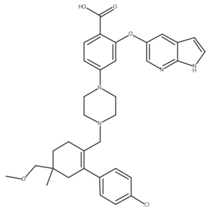 4-[4-[[2-(4-chlorophenyl)-4-(methoxymethyl)-4-methylcyclohexen-1-yl]methyl]piperazin-1-yl]-2-(1H-pyrrolo[2,3-b]pyridin-5-yloxy)benzoic acid Structure