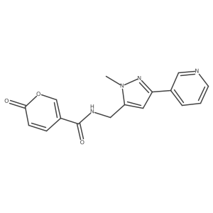 N-((1-methyl-3-(pyridin-3-yl)-1H-pyrazol-5-yl)methyl)-2-oxo-2H-pyran-5-carboxamide结构式