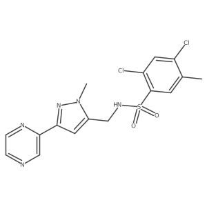 2,4-dichloro-5-methyl-N-((1-methyl-3-(pyrazin-2-yl)-1H-pyrazol-5-yl)methyl)benzenesulfonamide Structure
